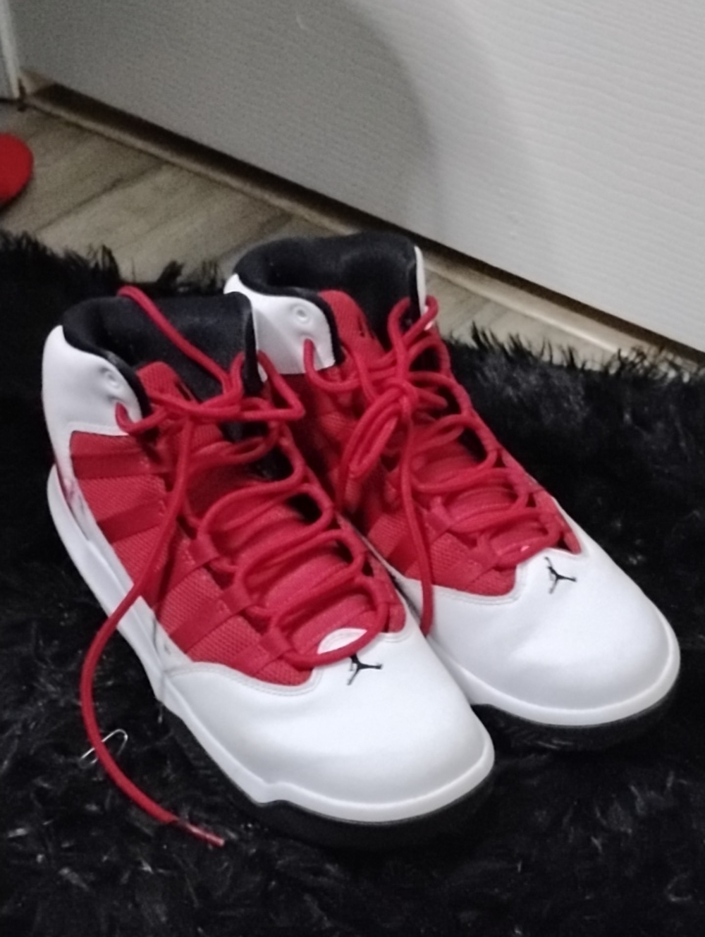 Red and White High-Top Jordans 6.Y size 8 women's